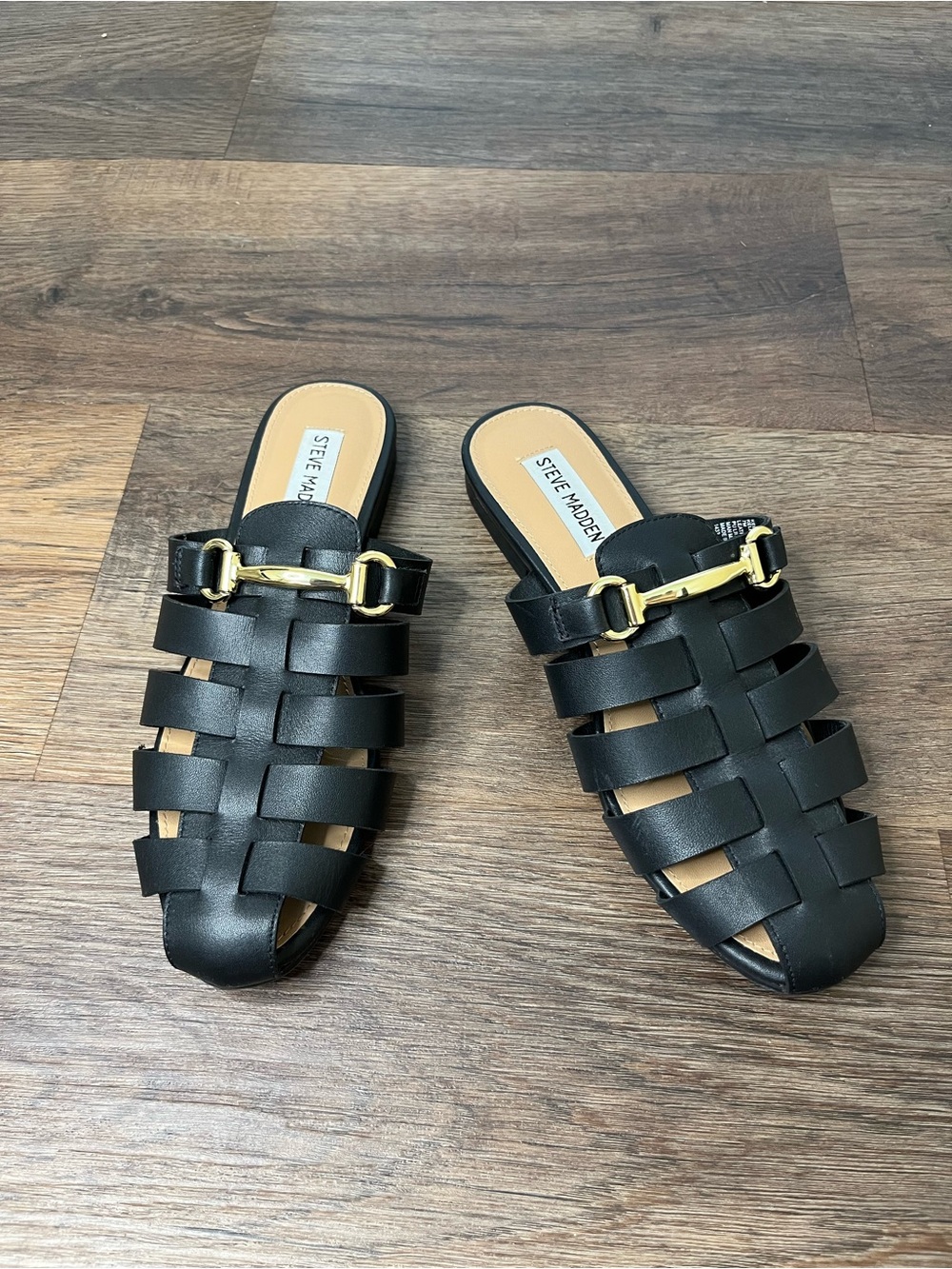 Steve Madden Kelby Leather Black Fisherman Slide Mule Sandals